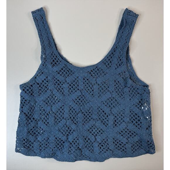 Forever 21 Womens Crochet Crop Tank Top S Blue Festival Boho Cottagecore Cotton - Picture 2 of 9